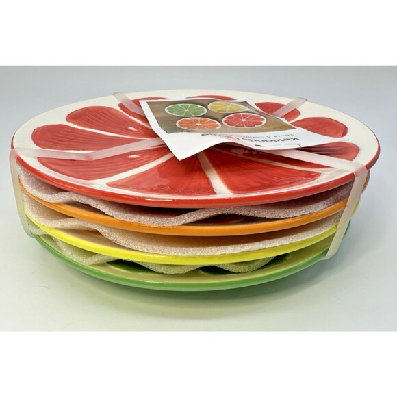 Kirklands Home Set of 4 Ceramic Fruit Plates Red Orange Yellow Green NWT - Picture 8 of 16